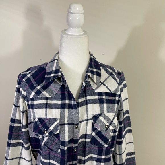 Falls Creek sz lg shirt button down in blue and white plaid - Picture 2 of 14
